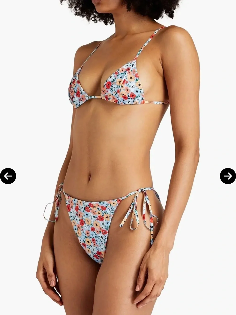 Agua Bendita Floral Tie-Side Bikini — Blue with Red & Pink Flowers